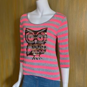 NWOT Toska Striped Embellished Owl Knit Top Small